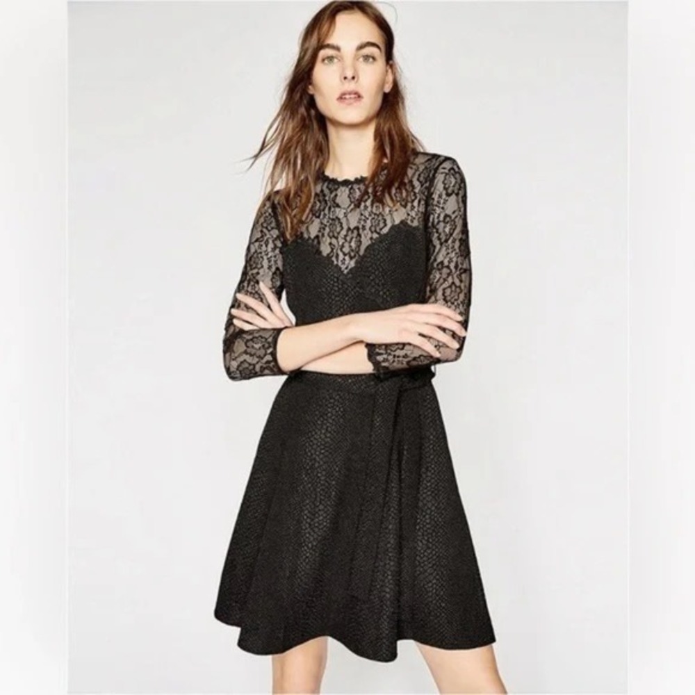 The kooples‎ black Relief Crepe Lace dress NWT woman's size 0 US size 2 - Picture 2 of 10